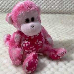 Ty Vintage 2006 Pink Plush Sunset Monkey with Floral Pattern Stuffed Animal Toy